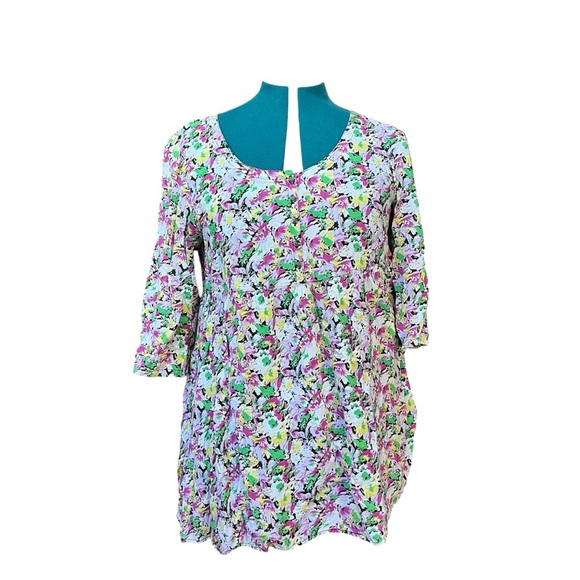 Free People Vintage Babydoll Floral U Neck Front Button Long Sleeve Mini Dress - Picture 1 of 3